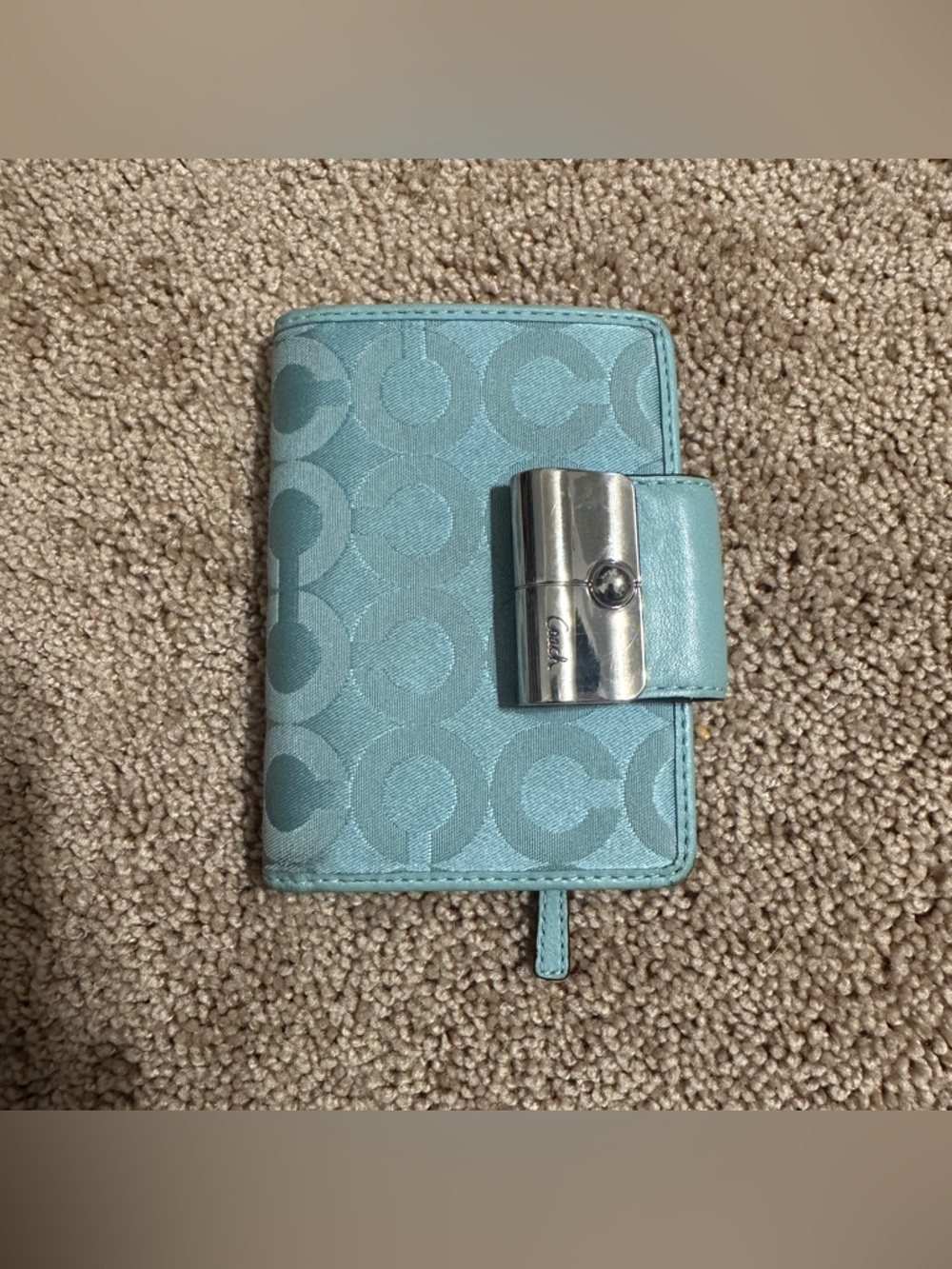 Coach Teal Signature Wallet with Silver-Tone Clasp
